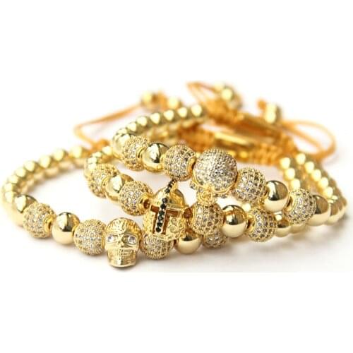 Ailatu New Luxury Men Skull Inlaid Zircon Rope Diy Handmade Woven Helmet Bracelets Accessories adjustable