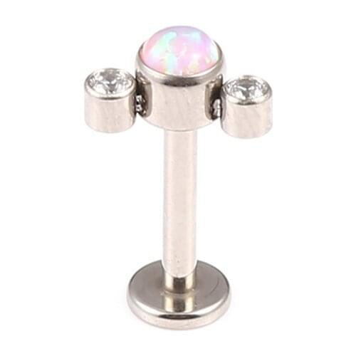ASTM F136 Titanium Internally Threaded 3 Clear and Pink Opal Stones Cluster Labret Tragus Piercing