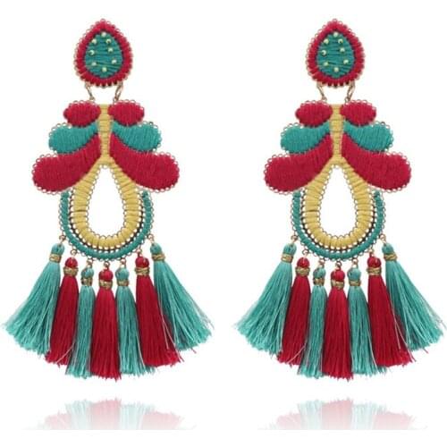 Bohemian handmade weaved earrings animal bee shape tassel dangling kolczyki for women delicate trend tassel pendant jewelry