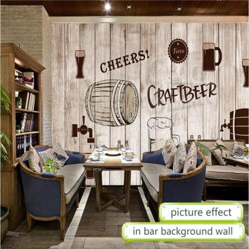 European and American Retro Hand-painted Beer Background Wall Paper 3D Bar Restaurant Snack Bar Industrial Decor Mural Wallpaper