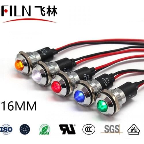 FILN hot sale Waterproof Metal Led Indicator motorcycle Bike Boat Pilot Lamp 16mm 12v 24v 110v 220v led indicator light