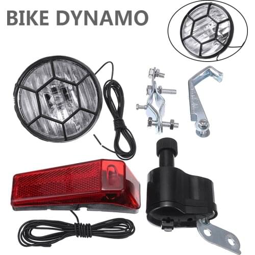 1Set Bicycle Bike Generator Grinding Lamp Front Headlight Taillight Safety Tail Rear Lights 6V 3W Dynamo Kit ABS Plastic Iron
