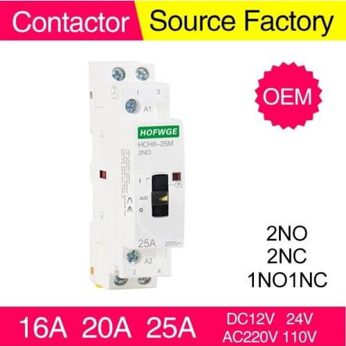HCH8-25M 2P 16A 20A 220V Din Rail Household AC Modular Contactor With Manual Control Switch 2NO 1NO1NC or 2NC