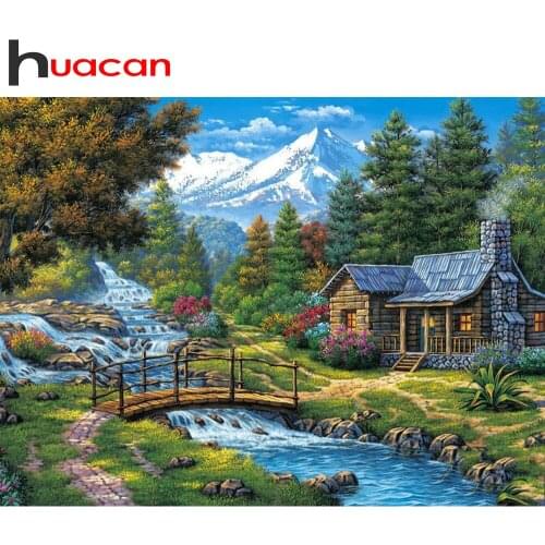 Huacan Full Diamond Embroidery House Mosaic Cross Stitch 5D DIY Diamond Painting Landscape Modular Pictures Home Decor