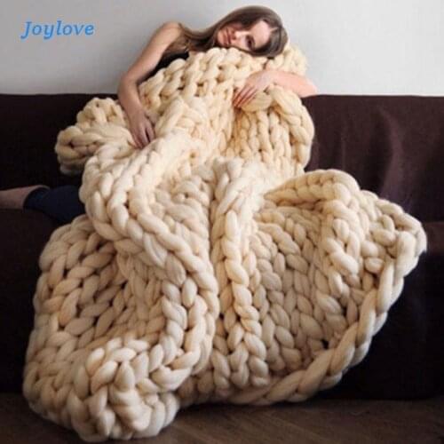 Joylove Fashion Hand Chunky Knitted Blanket Thick Yarn Wool-like Polyester Bulky Knitted Blankets Winter Soft Warm Drop Shipping