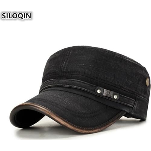 SILOQIN Adjustable Size Mens Summer Hat Fashion Retro Flat Caps Washed Cotton Military Hats For Men Brands Bone Snapback Cap
