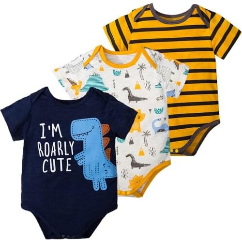 3PCS Newborn Baby Romper 2021 New Infant Cotton Short Sleeve Bodysuit 0-12 Month Baby Boys Cartoon Jumpsuit One-piece Clothes