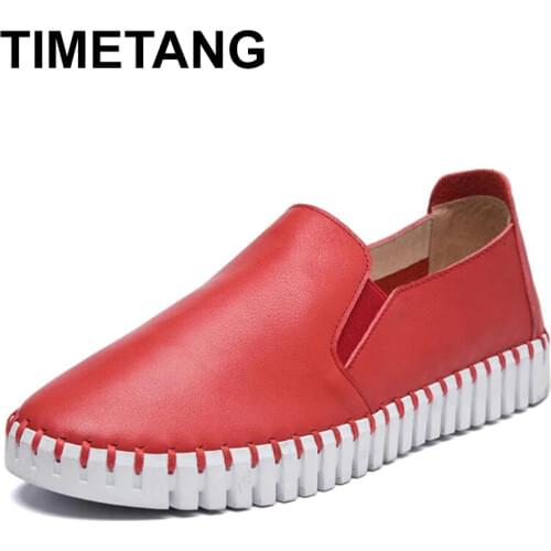 TIMETANG Handmade leather Spring Women Flats Platform Loafers Shoes Female Casual Shoes Slip on Flats elegant Moccasins zapatos