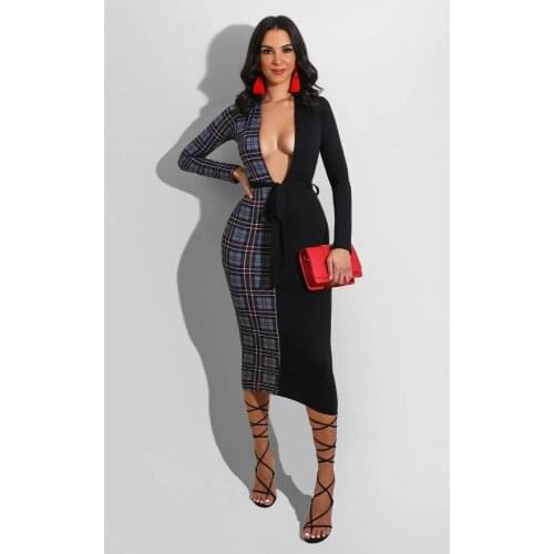 DPSDE 2020 fashion women new street girl style short dresses long sleeve v neck dresses printed knee-length dresses