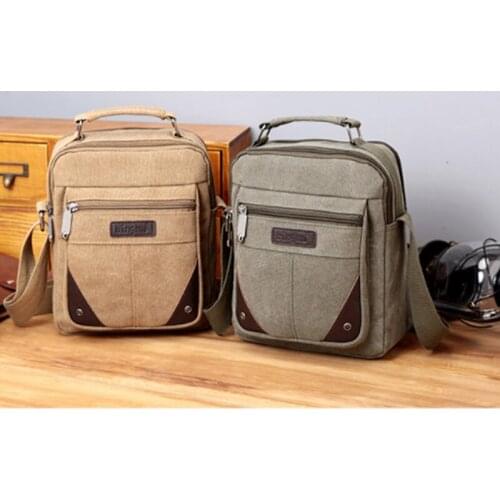 Fashion Men Canvas Solid Color Casual Business Shoulder Bag Messenger Bags Simple Leisure Chian Single Shoulder Bags