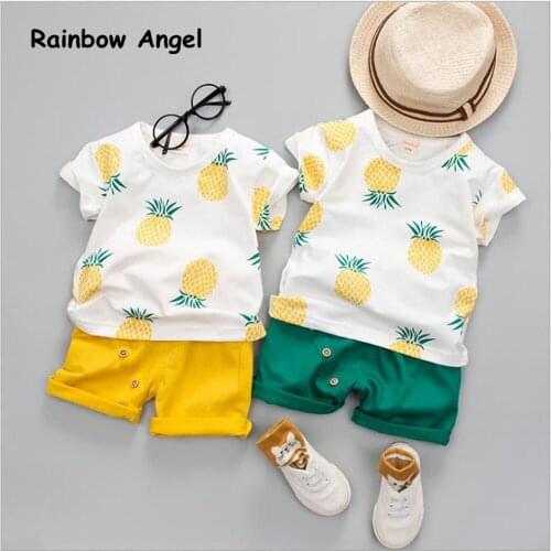 New 2019 Summer Fashion Summer Baby Set Pineapple Girls Boy Clothing Sets Tops +Shorts 0-4 Year Baby Suit Set Baby Clothes