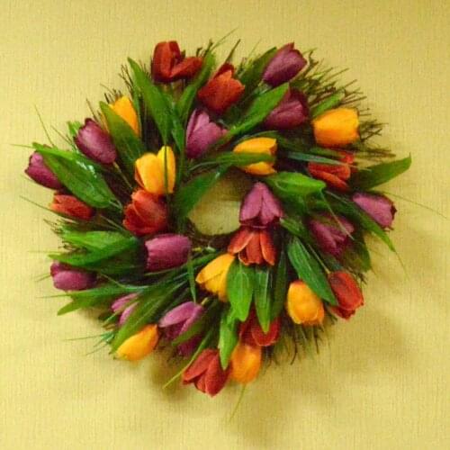 35cm New Spring Artificial Tulip Front Door Wreath Home Window Wall Hanging Party Mothers Day Decoration
