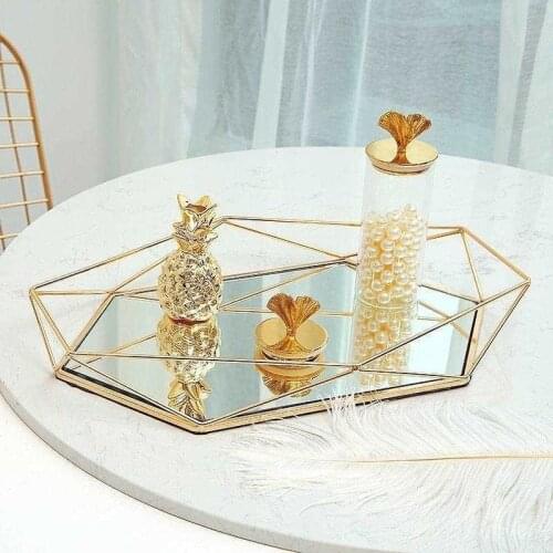 Gold Mirror Jewelry Tray Perfume Tray Mirror Vanity Tray Dresser Tray Ornate Tray Metal Decorative Tray Jewelry Perfume Organize