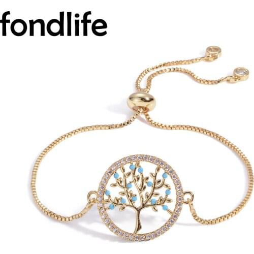 White Blue Cubic Zirconia Crystal Tree Of Life Slide Adjustable Bracelet High Quality Shiny Princess Luxury Classic Jewelry Her