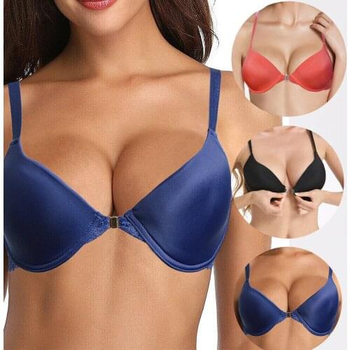 Vgplay Sexy Dark Blue Women Bra Front Closure Push Up Lingerie Lace Y-line Straps Plunge Bras For Women Plus Size A B C D DD E