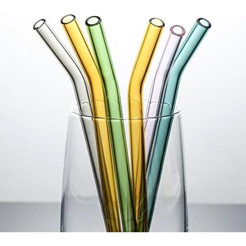 4Pcs Glass Straws Eco-friendly Reusable Drinking Straws 20cm Multicolour Cocktail Straws for Smoothies Milkshake Bar Drinkware