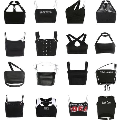 Harajuku Sexy Women Crop Tank Top Halter Tee Shirts Vest Strap Crop Top Blouse Gothic Hip Hop Casual Sleeveless Camisole