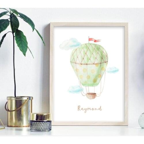Hot Air Balloon Personalized Name Nursery Decor Poster Wall Art Canvas Painting Print Pictures New Baby Kids Bedroom Home Decor