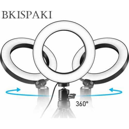 Dimmable LED Studio Camera Ring Light Phone Video Light 12W 2700K-5500K Photography Tripod Lamp Selfie Stick Circle Table Lights