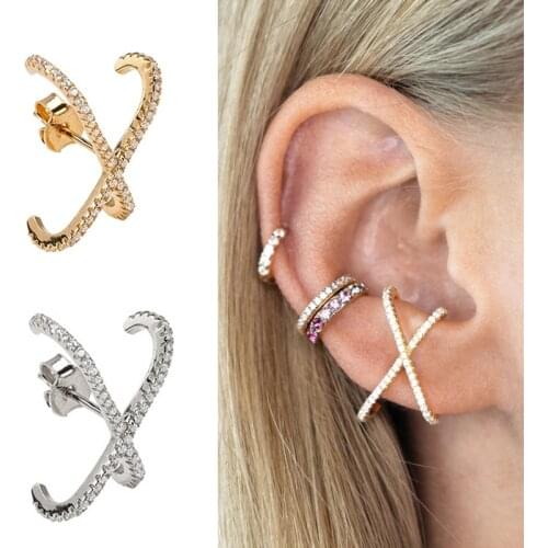 AIDE 925 Silver Earrings For Women 2021 Trend X Shape Hook Stud Earring Fashion Jewelry Zircon Pendientes Brincos Aretes CZ Gift