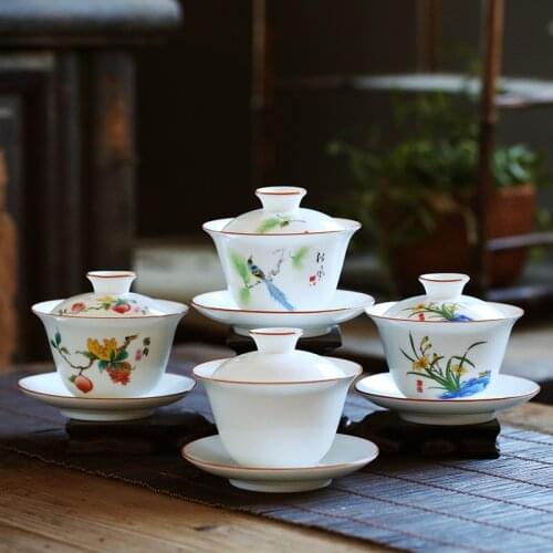 Dehua white porcelain Gaiwan large ceramic teapot 190ml Sancai cup cover Kung Fu tea set ceramic tea bowl