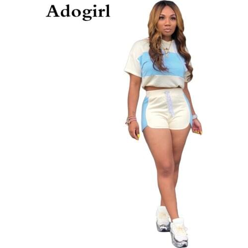 Adogirl Women Casual 2 Piece Set Pullover Hooded Short Sleeve Crop Top and Drawstring Shorts Two Piece Sporting Tracksuit Outfit