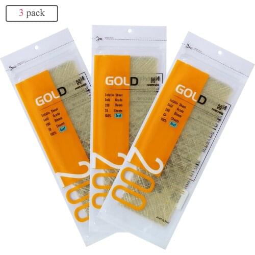 3 Pack Haodong Beef Halal Gelatin Sheets Gold 200Bloom 20Sheets 40g Gelatin Leaves for Baking Mirror Glaze Dessert Mousse