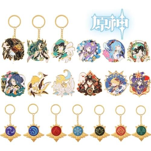 Wholesale 21Pcs Genshin Impact Double Sided Keychain Mondstadt Liyue Snezhnaya Vision Keyring Eye of God 7 Element Pendant Gift