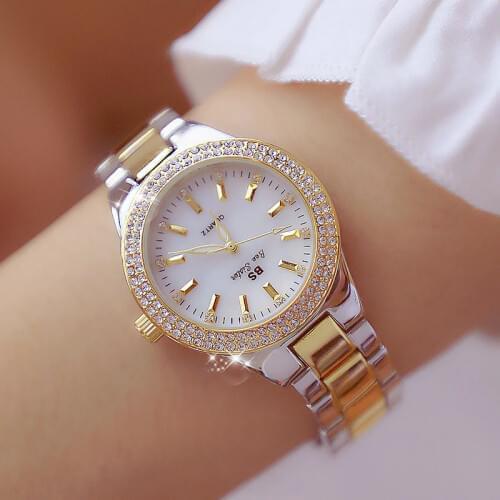 BS Bee Sister New Gold Watch Women Crystal Stainless Steel Ladies Quartz Wrist Watches Female Waterproof Clock Relogio Feminino