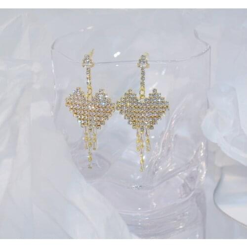 Exquisite AAA zircon love tassel earrings 14K real gold plating sweet womens wedding party earrings