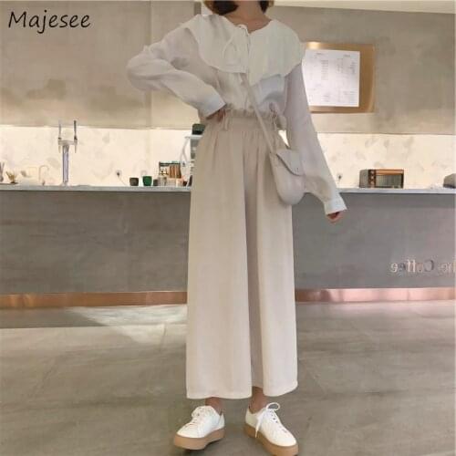 Jumpsuits Women Summer Plus Size 4XL Folds Solid Loose Korean Style Elastic-waist Ankle-length Wide-leg Trousers All-match Femme