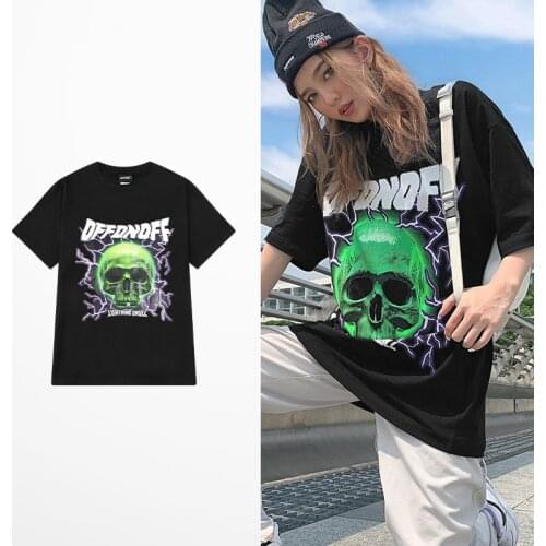 Summer Tide Brand Skeleton Print T Shirt Men Skateboard Hip Hop High Street Top Tee Streetwear Japanese 100% Cotton T Shirts