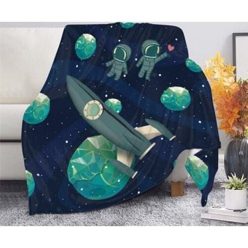 Cute Galaxy Space Planet Print Home Sofa Fleece Blankets Cartoon Astronaut Bedspreads for Kids Comfortable Bed Blanket Cobertor