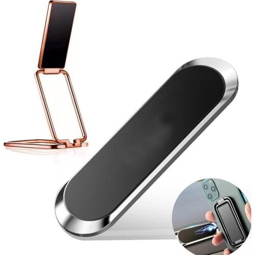 Mini Strip Shape Phone Stand Double Magic Magnetic Car Phone Holder Stand For IPhone 12 Metal Phone Holder Foldable Desk Stand