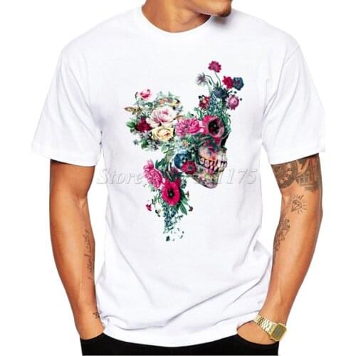2019 Mens Summer Hipster Floral Skulls Design T Shirt Popular Customized Printed Tops Fashion Tees