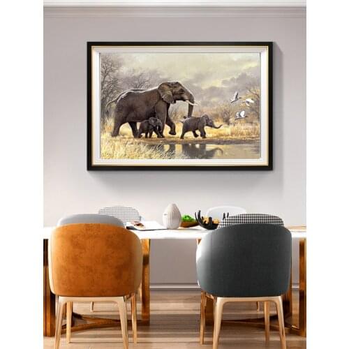 Embroidery DIY Chrysanthem Ping an elephant um/Fish/Crane Patterns Printed Kits Cross Stitch Thread Needlework Sets Home Deco