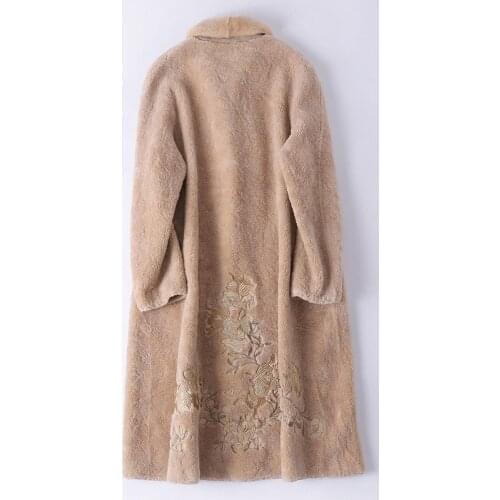 Sheep Shearling Real Fur Coat Winter Jacket Women Mink Fur Collar Wool Coat Female Jacket Long Coats Manteau Femme MY