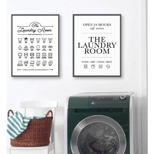 Laundry Today Quote Laundry Symbols Guide Art Canvas Painting Black White Poster Print Laundry Room Wall Picture Modern Decor