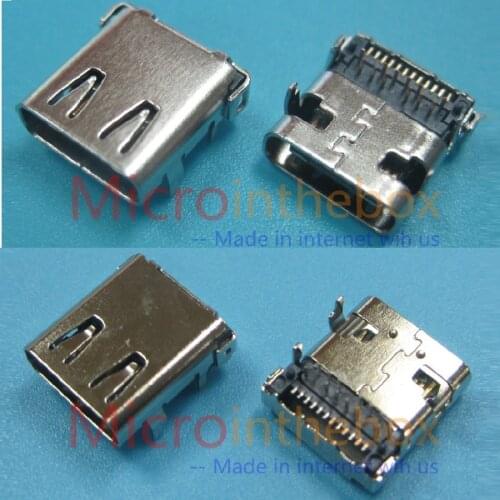 USB Connector Type C 24P Female Type USB 3.1 Horizontal 2*12 Pin welded plate, 4 fixed feet, DIP+SMD Long Type, L=15.5