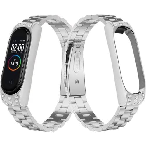 Luxury Women ladies Diamond Metal Band Bracelet for Xiaomi Mi Band 4 3 Watch Strap for MIband Wristband Belt buckle Watchbands