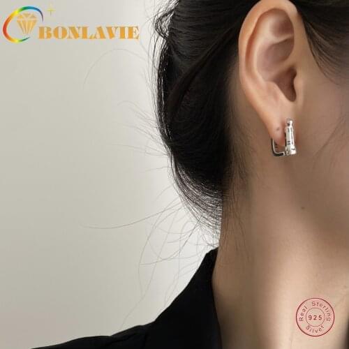 BONLAVIEear Buckle Earrings 925 Sterling Silver Earrings for Men and Women Hip-hop Earrings Fashion Design