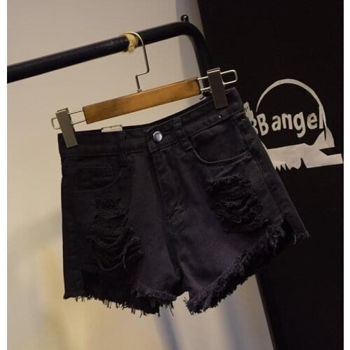 Summer New Ripped Hole High Waist White Denim Shorts Women Fashion Korean Loose Fit Wide Leg Short Jeans Female Streetwear