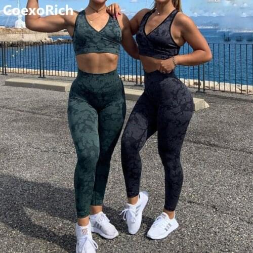 Gym Clothing Women Sport Bra Outfit Yoga Set Camo Seamless Crop Tank Top High Waist Leggings Workout Suit for Fitness Sportwear