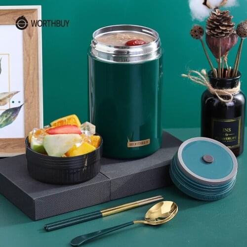 WORTHBUY Thermal Lunch Box 18/8 Stainless Steel Vacuum Insulation Food Container Leak-Proof Smoldering Lunch Box For Breakfast