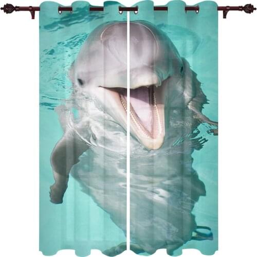 Funny Translucent Curtains Smiling Dolphin Smart Cute Children Bedroom Decoration Living Room Kitchen Window Exquisite Curtains