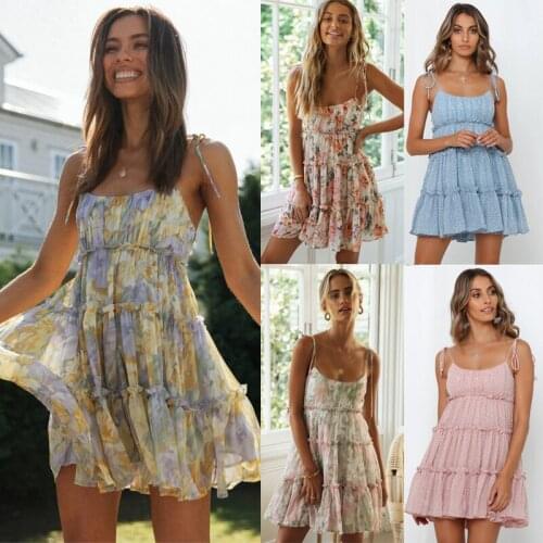 Ladies Sexy Printed Ruffles Suspender Dress Women Strapless Off The Shoulder Suspender Chiffon Dress Mini Short Slim Party Dress