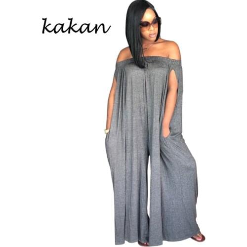 Kakan 2019 new womens loose jumpsuit sexy strapless wrapped chest jumpsuit solid color word collar jumpsuit