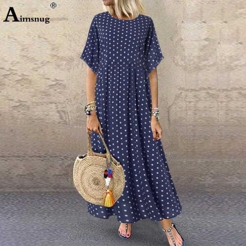 Plus size 4xl 5xl Women Elegant Leisure Casual Long Maxi Dress Bohemian Dot Print Party Dresses Ladies Vintage Loose Dress