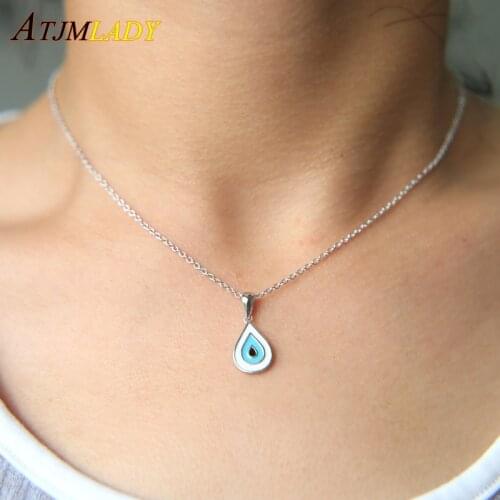 100% 925 Sterling silver Enamel Ocean Sky Tear Drop Pendant High Quality lucky charm evil eye Necklace For Girl Women necklace