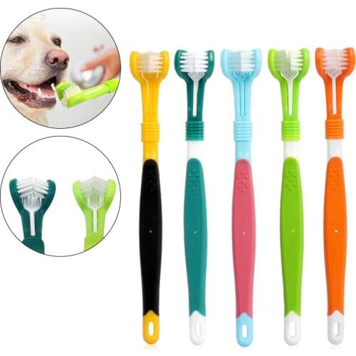 Pet Toothbrush Three-Head Toothbrush Multi-angle Cleaning Addition Bad Breath Tartar Teeth Care Dog Cat Cleaning Mouth Accessori